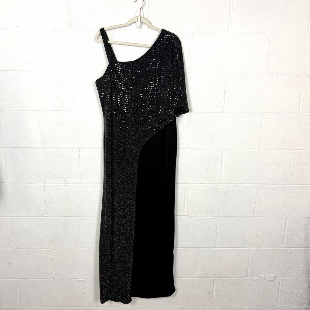 R&M Richards Formal Jumpsuit Plus Size 18 Wide Leg One Shoulder Sequins Glam NYE